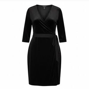 Black Velvet 3/4 Sleeve Wrap V Neck Midi Dress 20W Whimsigoth Holiday Party Glam
